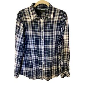 Banana Republic Soft Wash Plaid Button Down Shirt Womens Medium Blue Green